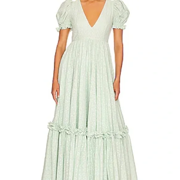 Selkie Milk Jade Prairie Dress - Ruffled Tiered Maxi Dress - Picture 2 of 4